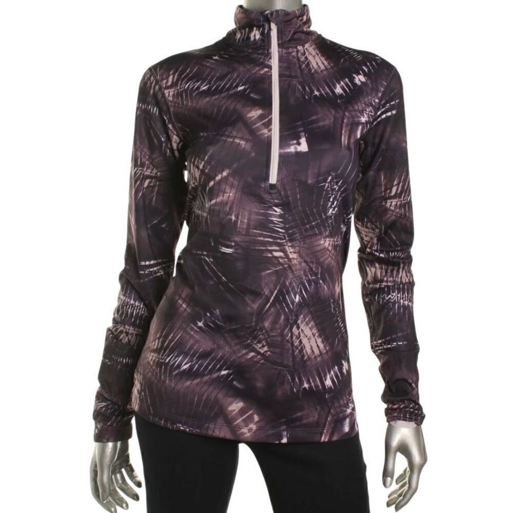 Nike Dri fit women’s purple pattern, zip mock neck, active wear top S/medium